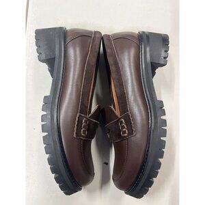 Handcrafted Leather Penny Loafers – Brown Suede, Chunky Sole, EU 38